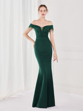 Off Shoulder Fringed Mermaid Prom Dress